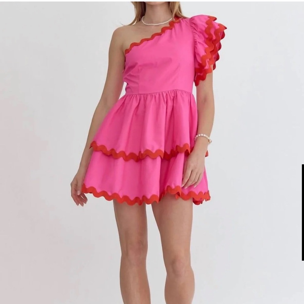 Entro Ric Rac One Shoulder Dress Large